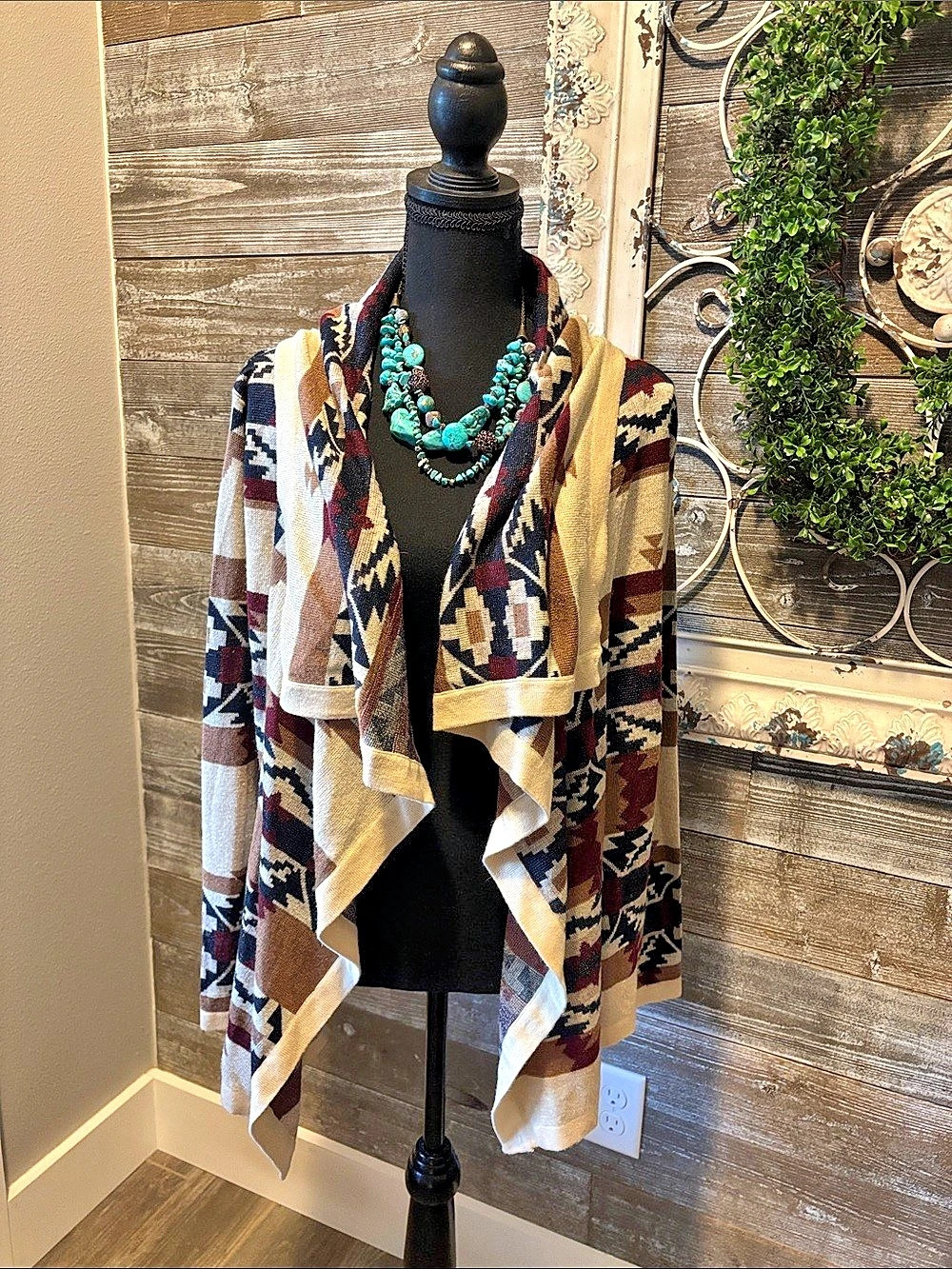 Under Skies (Size Medium) Western Aztec Boho Draped Cardigan